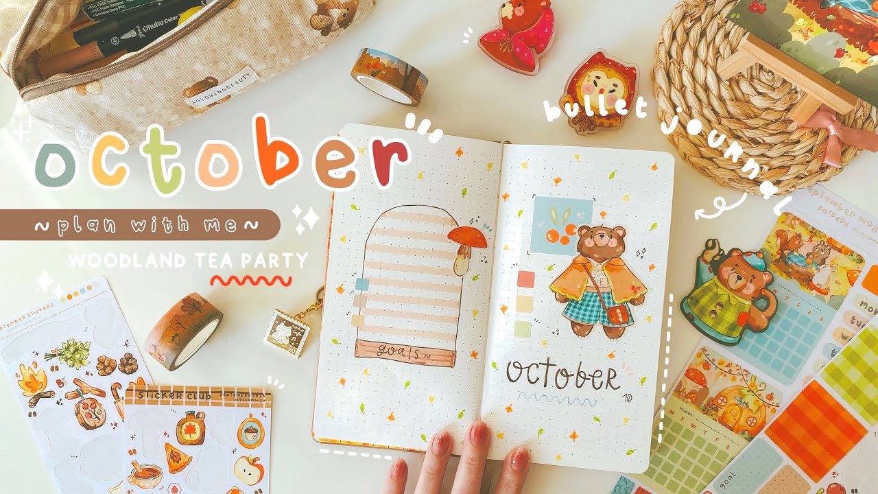 Woodland Tea Party Bullet Journal || October 2025 PLAN WITH ME  🍄🧶