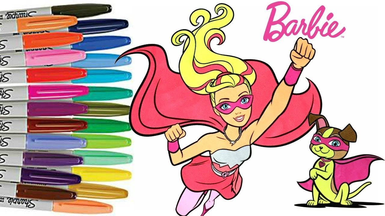 Barbie Coloring Book Page Superhero Barbie Superhero Puppy Colouring Superheroes | Sprinkled Donuts
