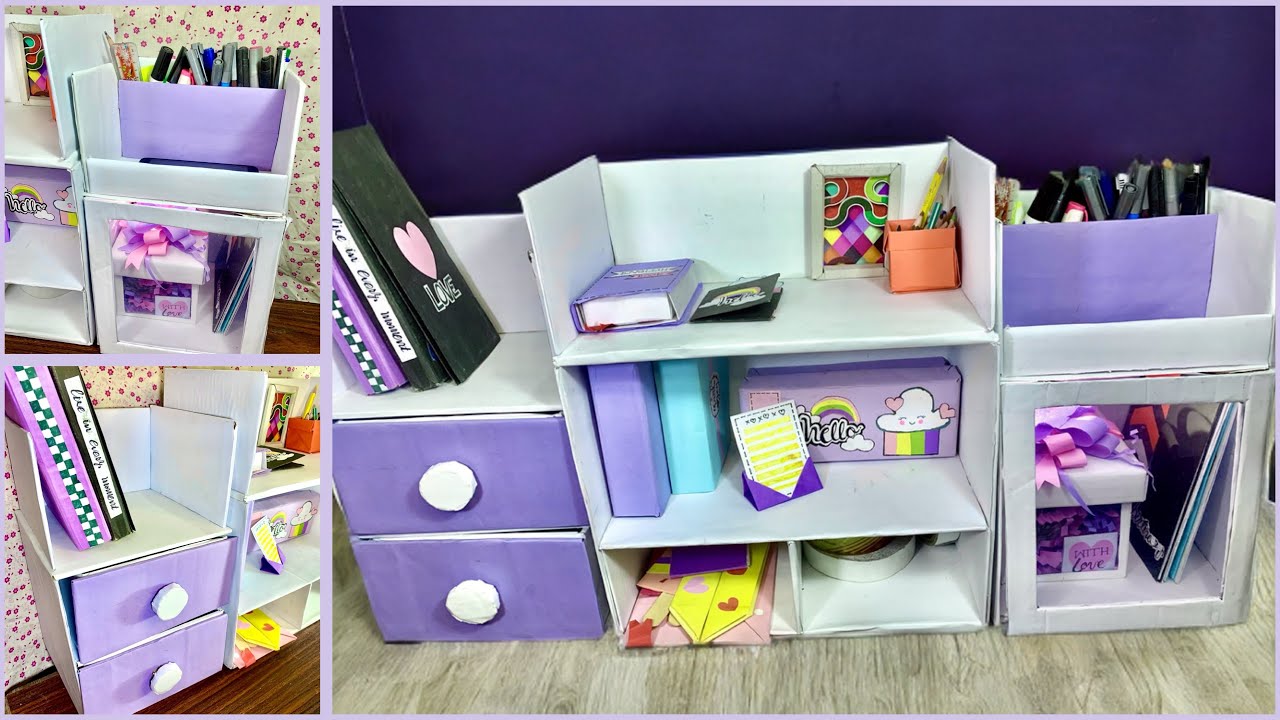 DIY Cardboard Organiser | Purple Boxes Showcase |  Mini Daraz | Handmade Organizer 