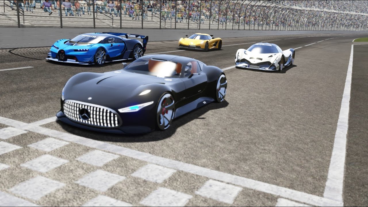 Koenigsegg Jesko Absolut vs Devel Sixteen vs Mercedes Benz AMG Vision GT vs Bugatti Vision GT at Sou