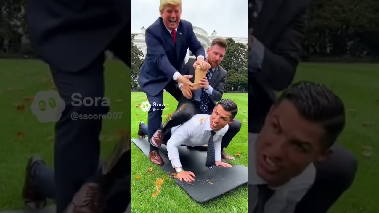 Ronaldo carrying Messi & Trump on his back 😂😂