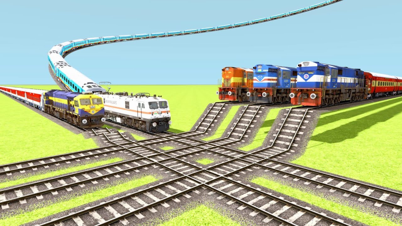 3 TRAINS OVER CROSSING ON FLYING AND GO-DOWN RAILROAD TRACKS | #gaming 