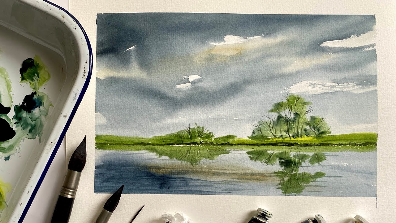 Paint Beginners REFLECTIONS & Stormy Sky, Loose Watercolor Landscape Painting  Watercolour Tutorial