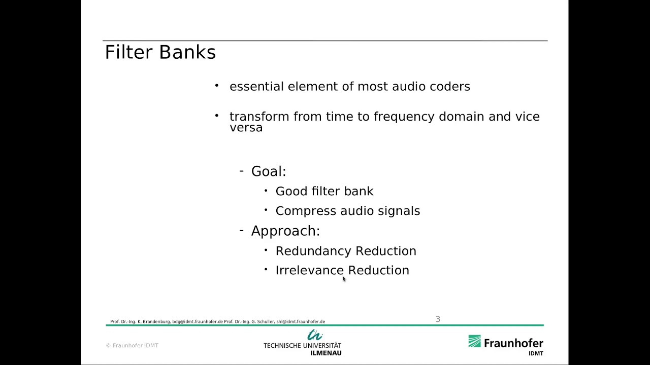 Lecture Audio Coding, part 2, Filter Banks 1