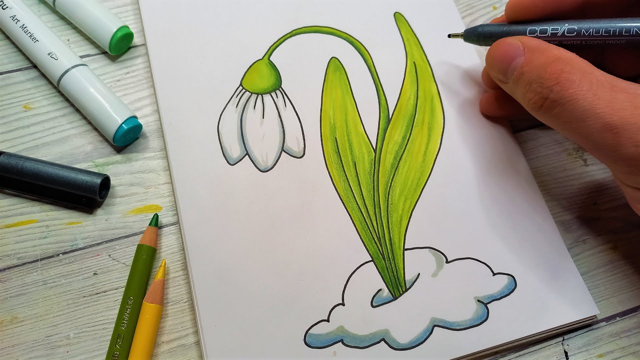 DESENEAZA un GHIOCEL🌼 Desen de primavara - vestitorul primaverii🌼 Desenez Flori Usor Pas cu Pas