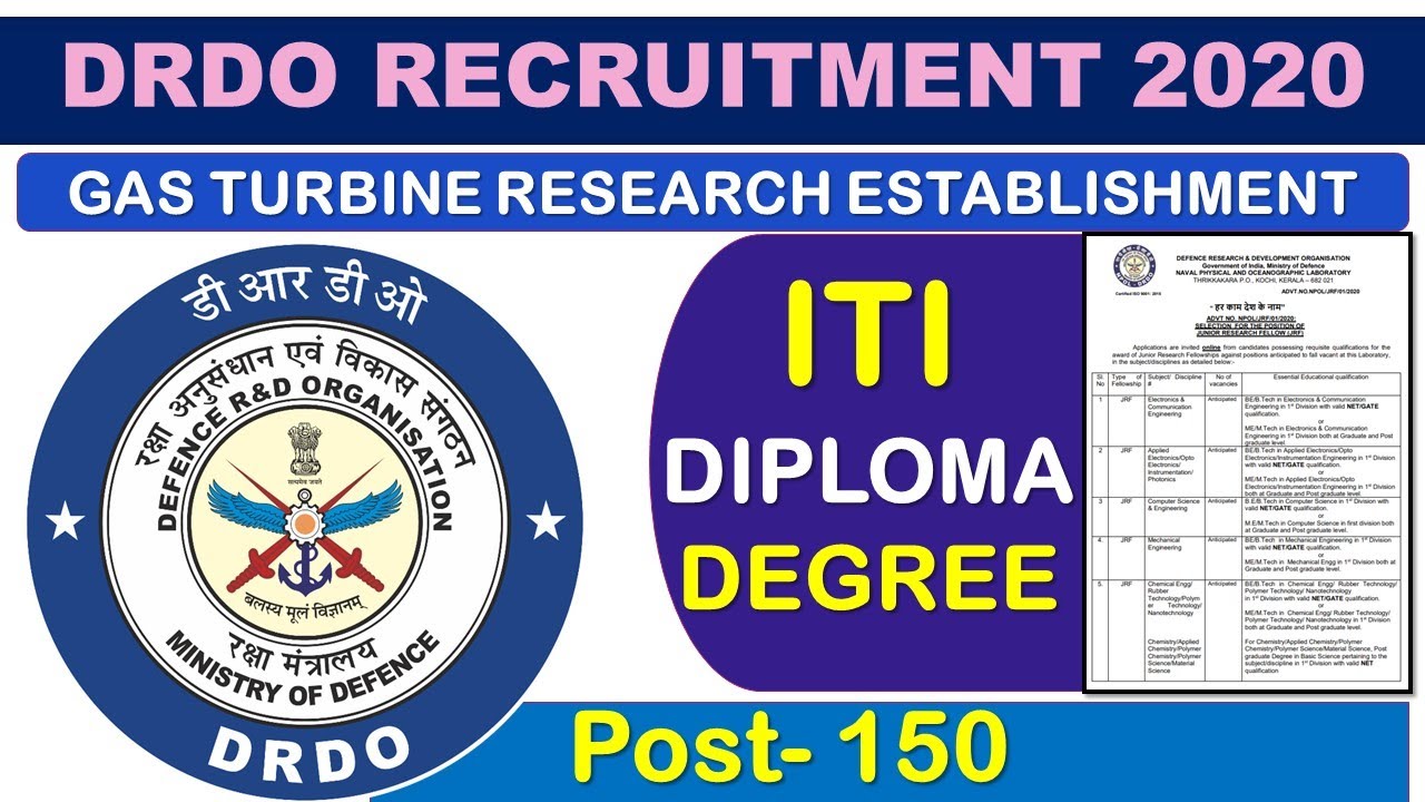 DRDO Recruitment 2021 for ITI, Diploma, Degree || DRDO GTRE Recruitment 2021