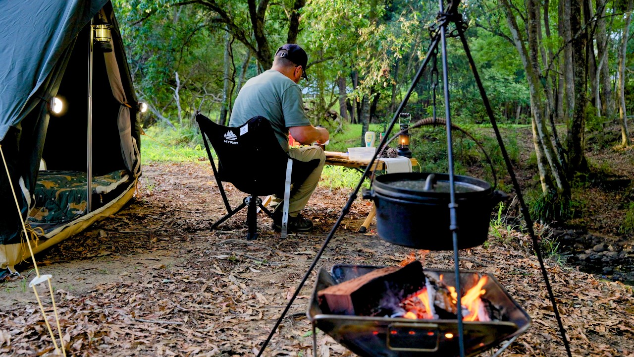 Peaceful Camping Trip | A-Frame Tent, Campfire Dinner & Quiet Moments