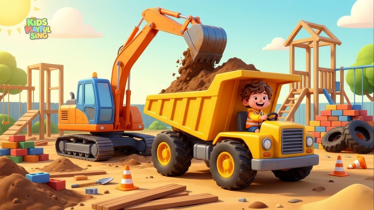 Building a Playground | Construction Vehicles Song for Kids | Excavator & Crane Nursery Rhymes