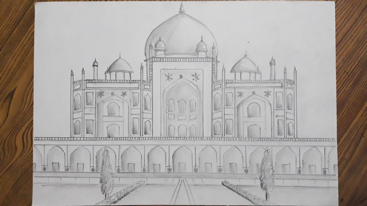 How to draw  Humayun's Tomb step by step very easy