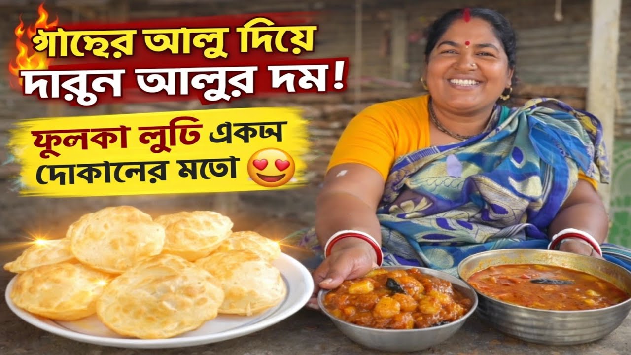 বাড়ির গাছের আলু দিয়ে আলুর দম আর ফুলকো ফুলকো লুচি বানালাম 😋