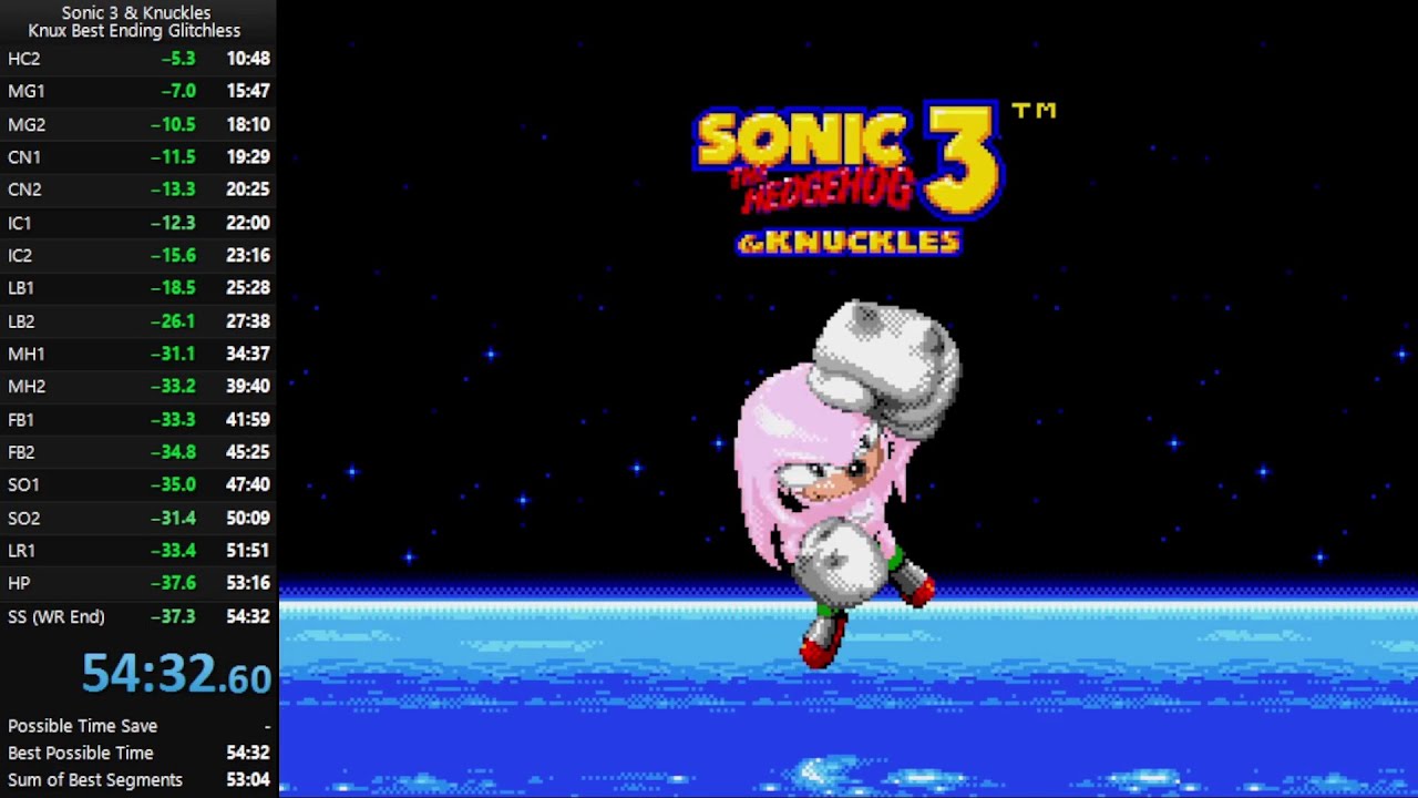 Sonic 3 & Knuckles - All Emeralds Glitchless Speedrun with Knuckles (100%) in 54:32 [Current Record]