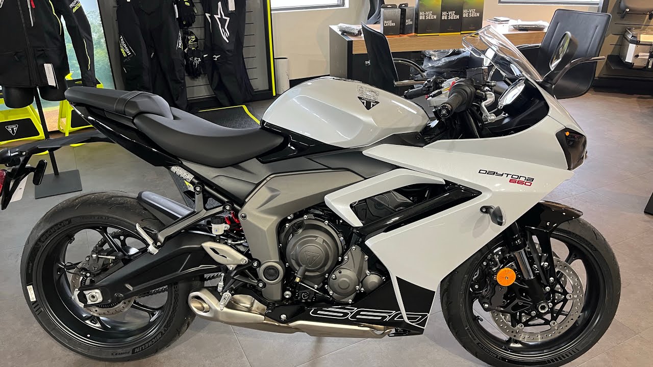 2025 Triumph Daytona 660 Snowdonia White first look.