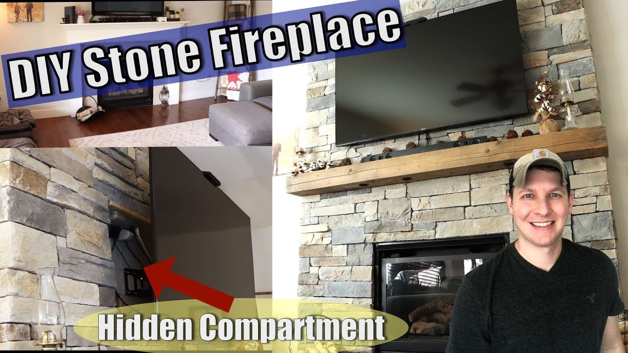 DIY Stone Fireplace Renovation with Hidden Storage