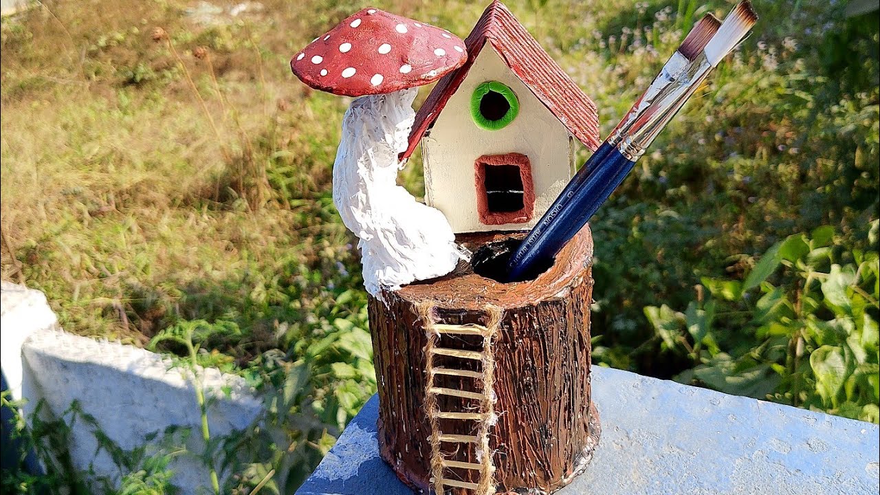 Handmade diy pencil holder, eco friendly idea , waste recycling, craft ideas  ,showpiece 