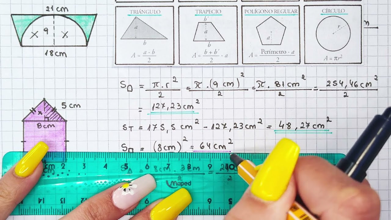 SUPERFICIE/ÁREA  DE FIGURAS PLANAS COMPUESTAS - Pte 4 - Cómo calcularlas paso a paso fácil y rápido