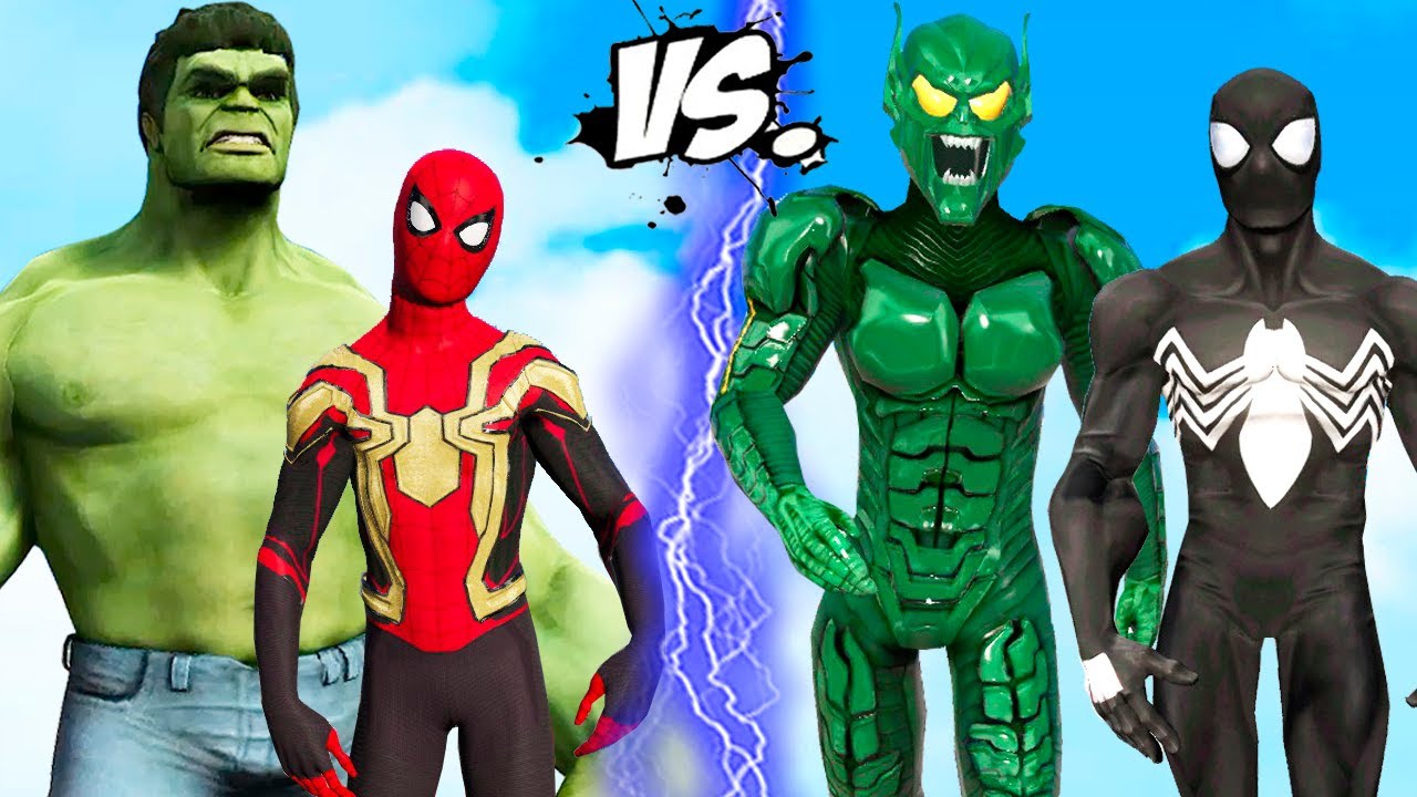 The Hulk & Spider-man vs Green Goblin & Black Simbiote Spider-man - Team Spider-man No way home