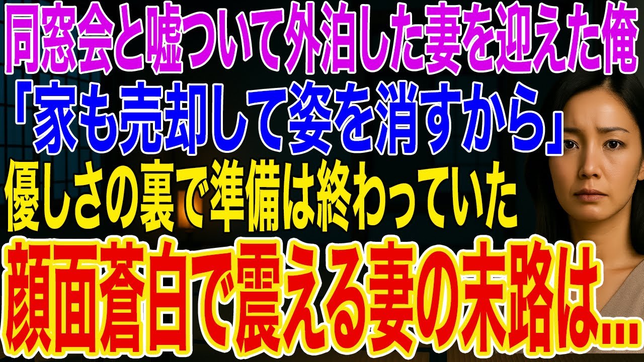 【修羅場】同窓会と嘘をついて外泊した妻が翌朝帰宅➡俺「家も売却して姿を消すから」妻「え？」➡顔面蒼白で震え出し…