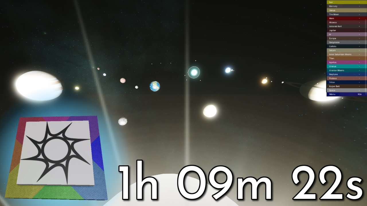 Solar System Spawn Speedrun | 1h:09m:22s | InOrder% | [Solar System Exploration 2] |