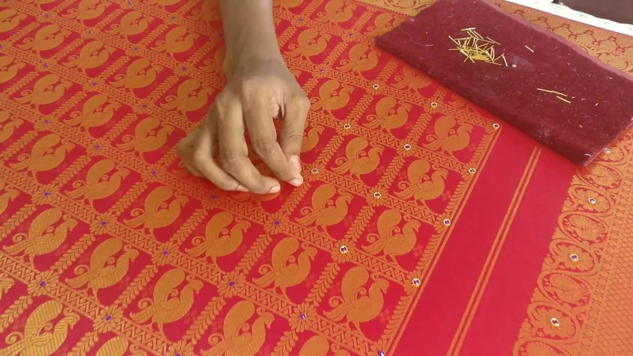 Stones and Zardosi on a Silk Saree