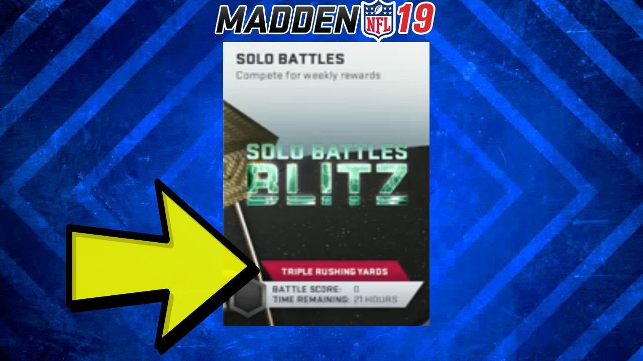 Madden 19 Ultimate Team SOLO BATTLES BLITZ MODIFIER FOR TODAY TRIPLE RUSHING YARDS FOR BATTLE SCORE