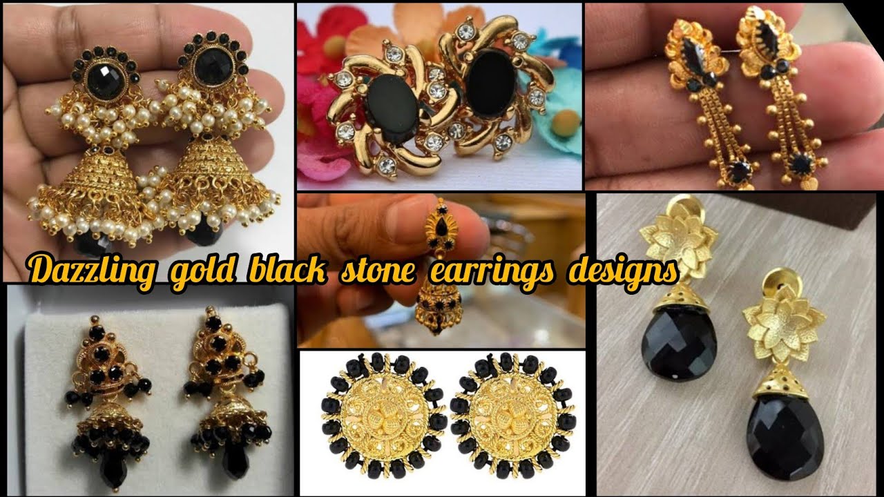 Dazzling gold black ❤ stone earrings designs with weight and price // gold black ❤ earrings designs