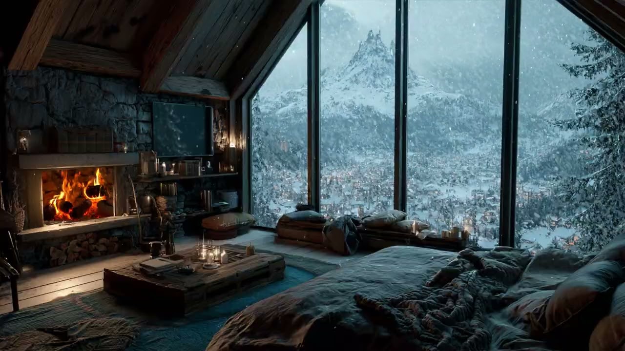 Misty Winter Chill Ambience with Snowy Night Stillness and Soft Music for Cozy Deep Relaxation