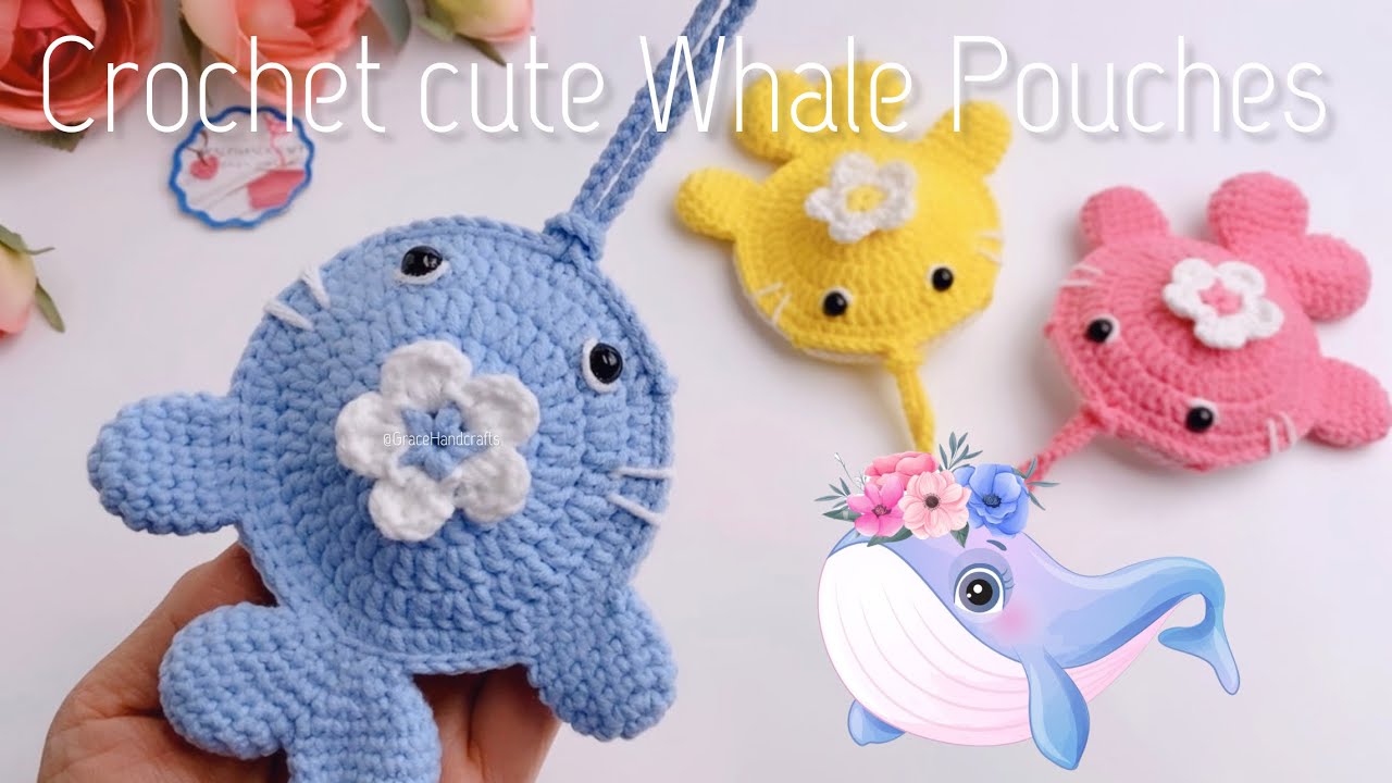 😍Create adorable whale 🐳 purses, pouches, or bag charms using crochet