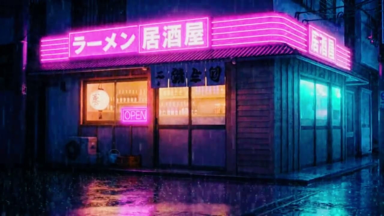 Night at a Retro 80s Japanese Restaurant on a Rainy Day | Lofi for Relaxation