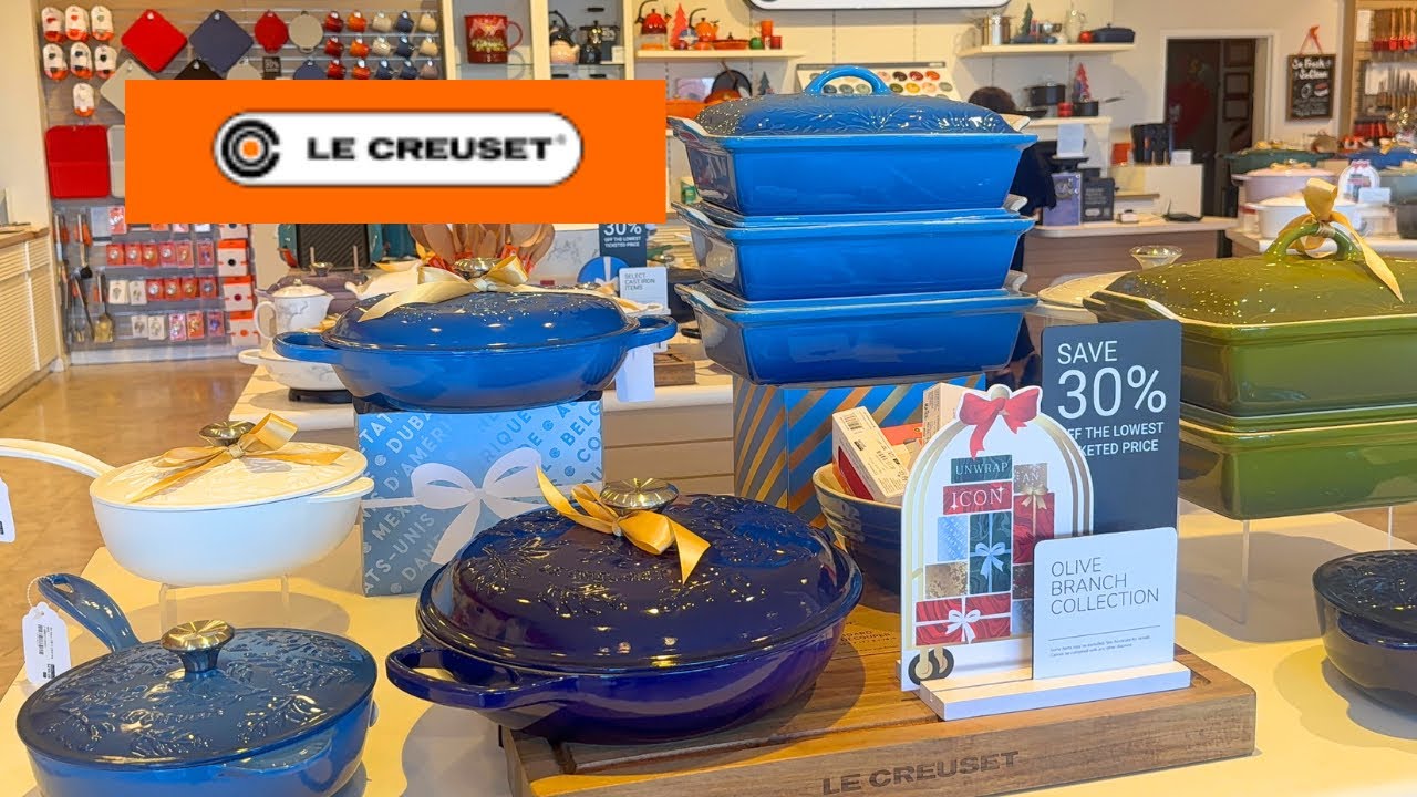 Le Creuset cookware and a Le Creuset Petite Salt and Pepper Mill Set on sale.