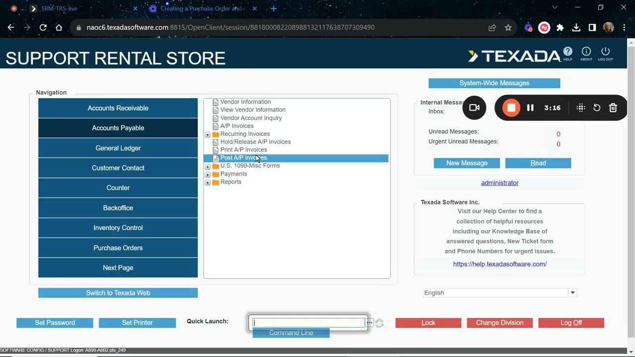 Texada SRM - How to Create an Accounts Payable Invoice with a Landed Cost Factor (LCF)