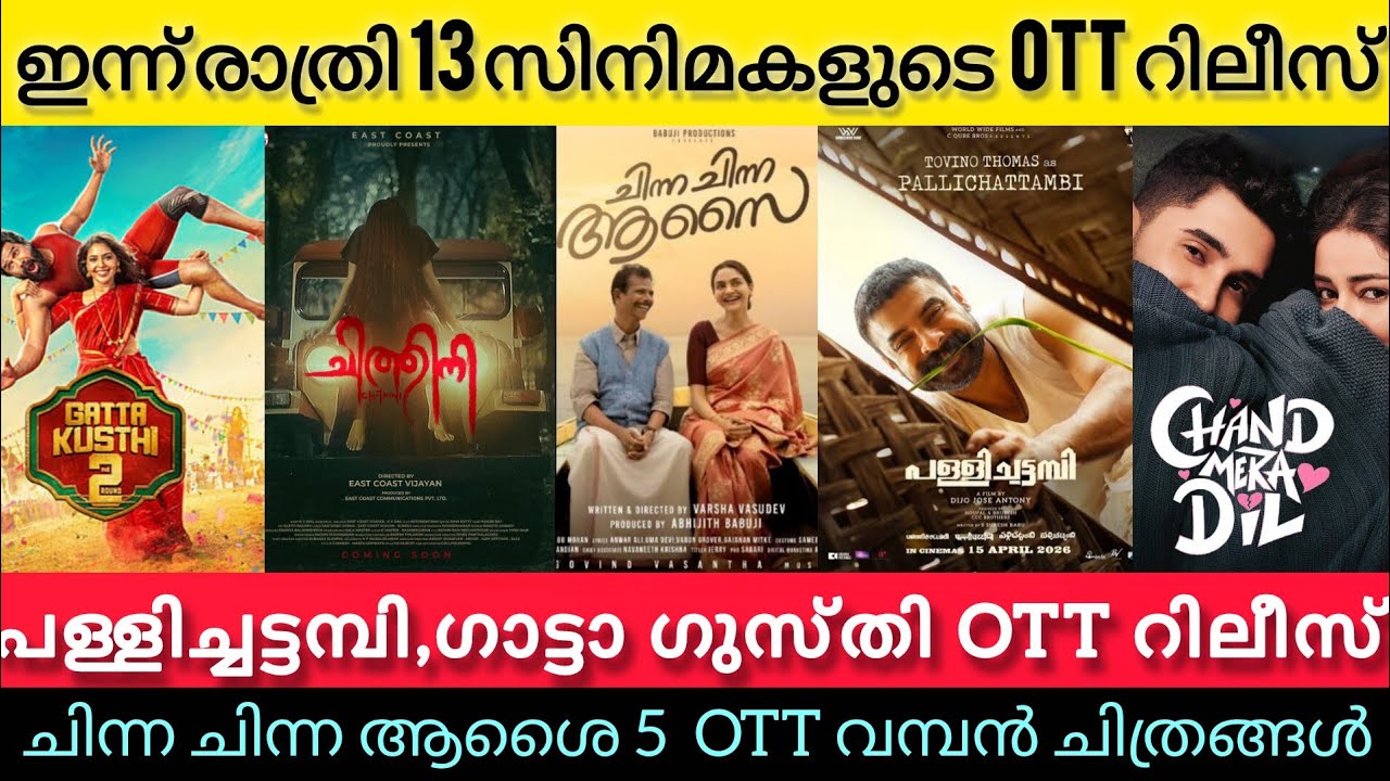 NEW OTT RELEASES MALAYALAM TODAY l CHINNA CHINNA AASAI,PALLICHATTAMBI OTT RELEASES lTONIGHT OTT RELE