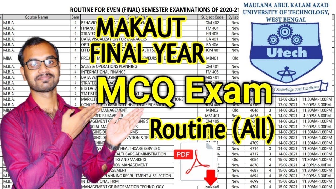MAKAUT - Examination Routine for Even sem(Final) Semester || Online MCQ Exam Routine