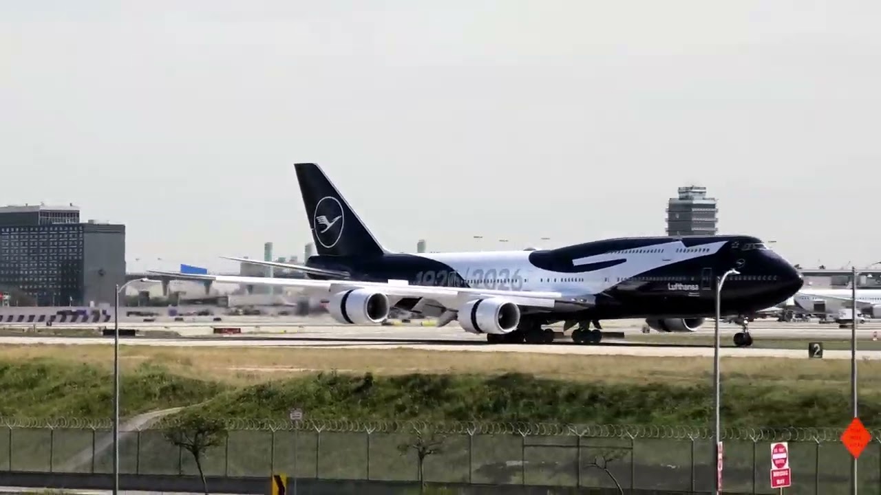 Lufthansa Boeing 747-8i in the 100-Year Anniversary livery arriving  at LAX on March 6, 2026