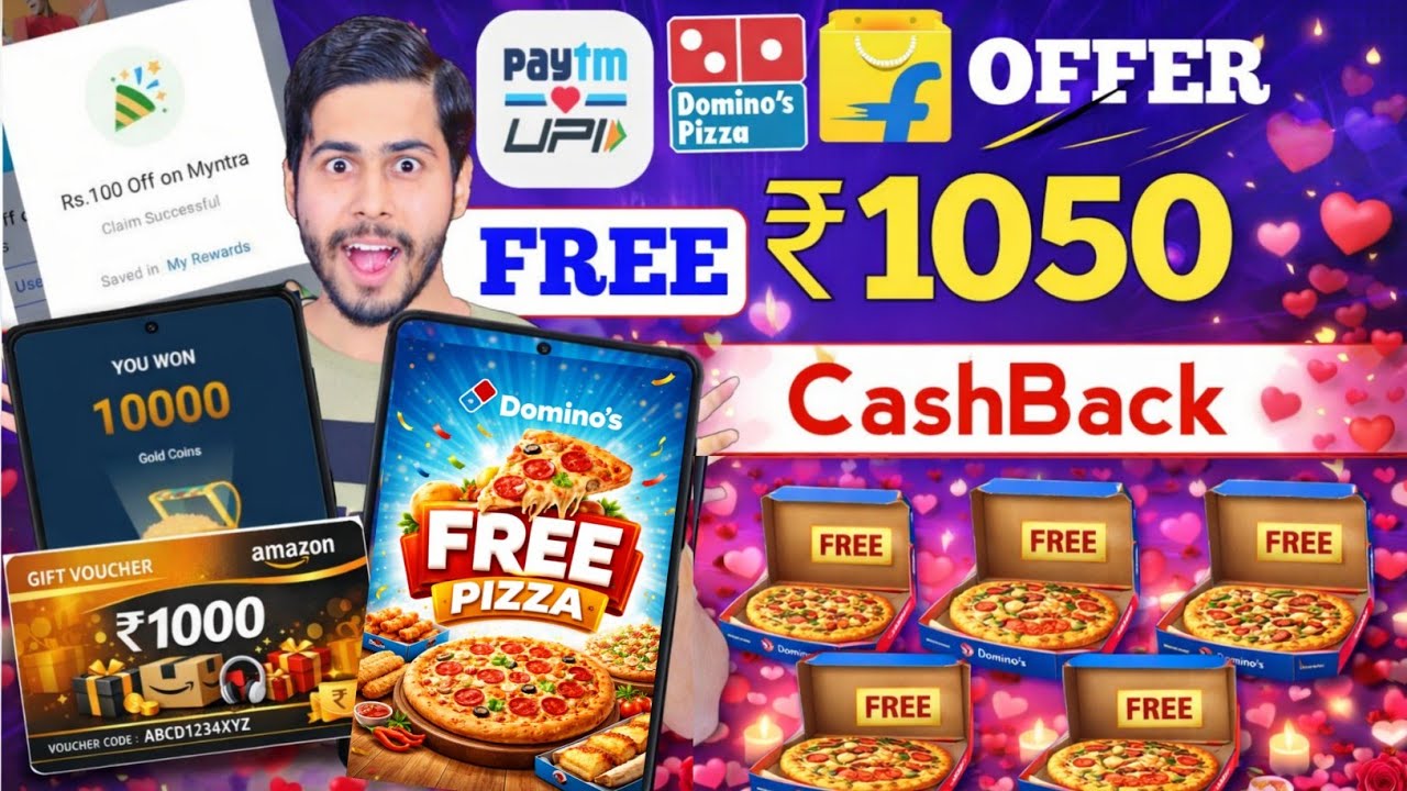 Domino's FREE Pizza Offer 🍕 ₹1050 Cashback Offers, Amazon Offer, Paytm Cashback offer, Valentine 