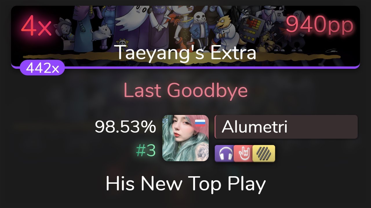 [9.74⭐Live] Alumetri | toby fox - Last Goodbye [Taeyang's Extra] +HDNCHR 98.53% { 940pp 4❌} - osu!