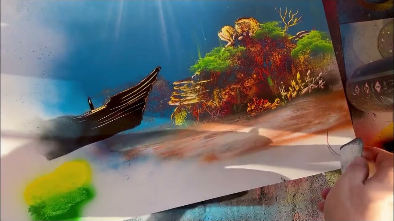 Морские пейзажи, созданные с помощью аэрозольной краски: кораллы, затонувшие корабли и эффекты со...