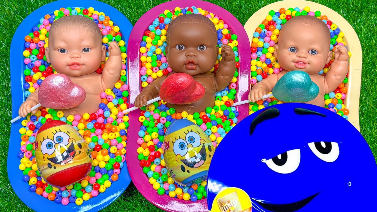 Full of 3 Rainbow BathTubs Candy with M&M's & Magic Slime Cutting Video