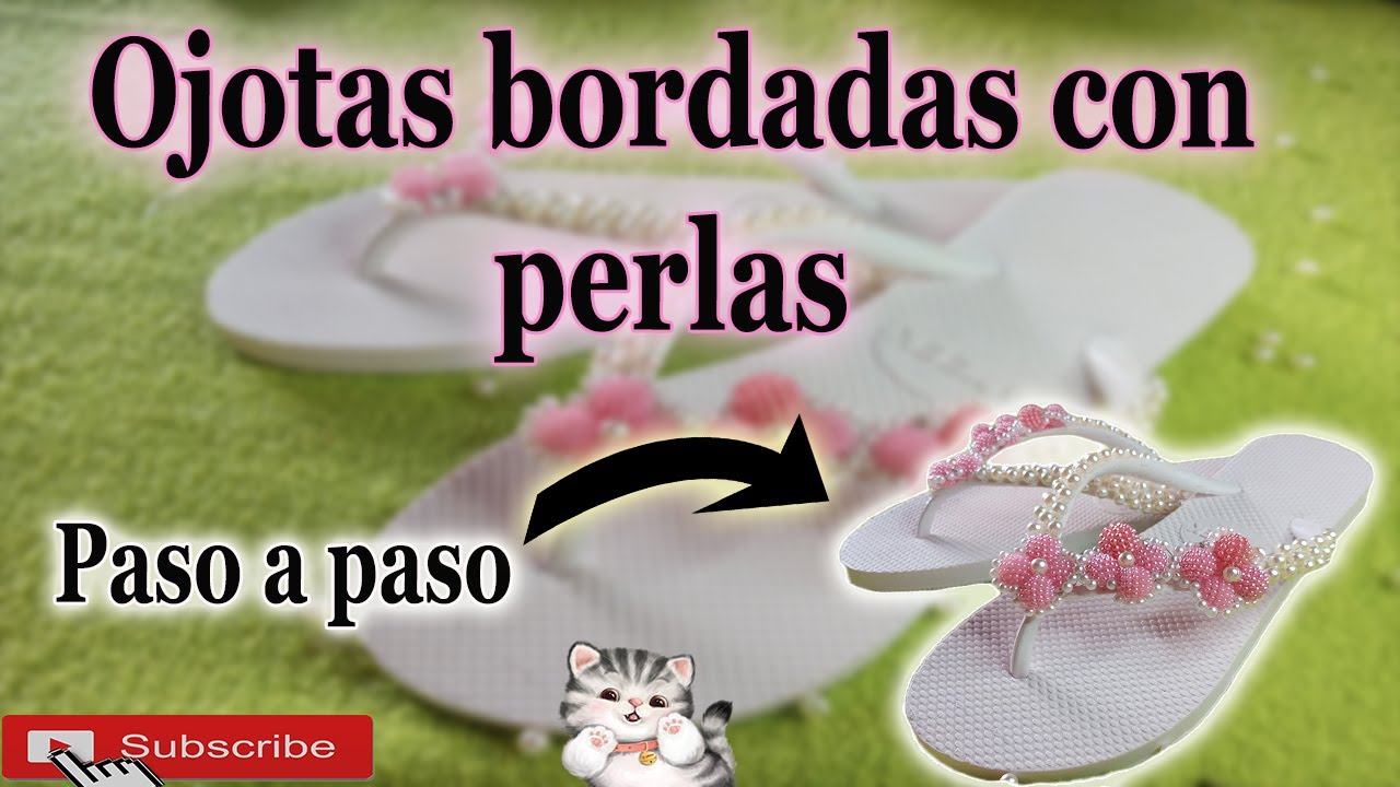 Ojotas decoradas con perlas || Chanclas bordadas || Ojotas bordadas || Flores de perlas