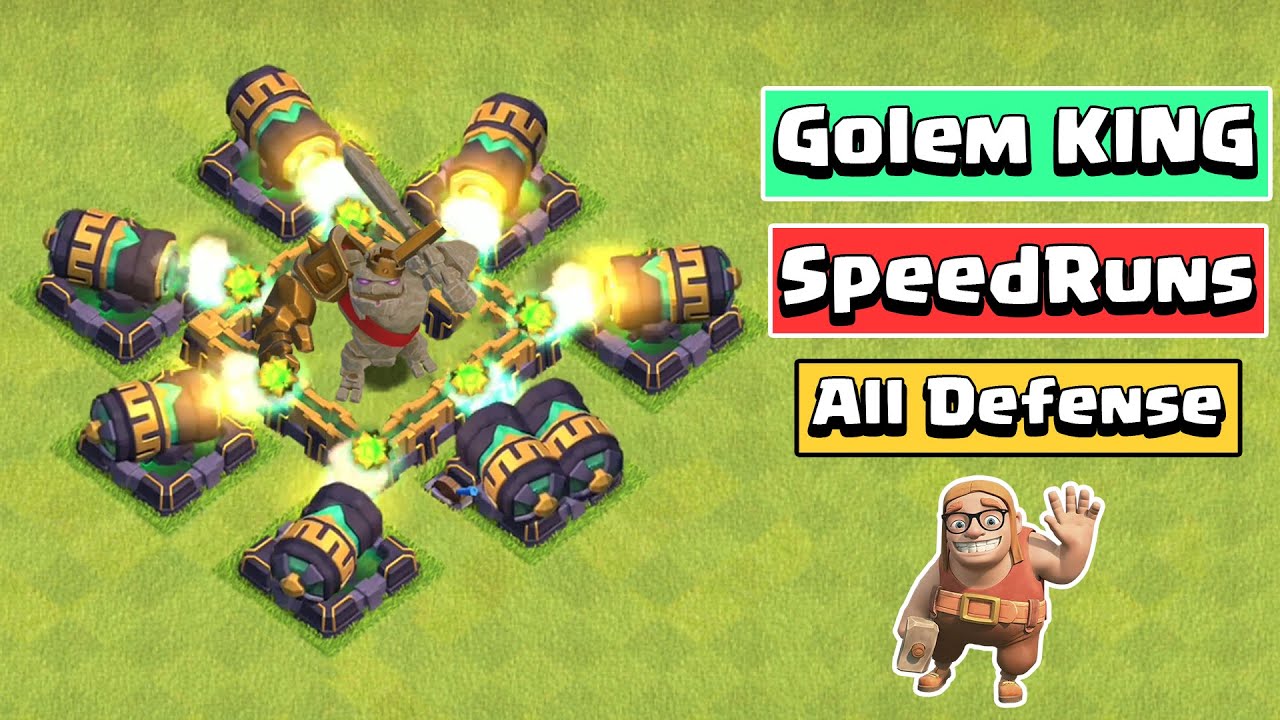 GOLEM KING SPEEDRUNS All Defenses | Clash of Clans