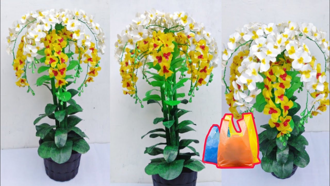 Cara Membuat Bunga Anggrek dari Plastik Kresek | Bunga Anggrek sudut tinggi 1 meter dari plastik