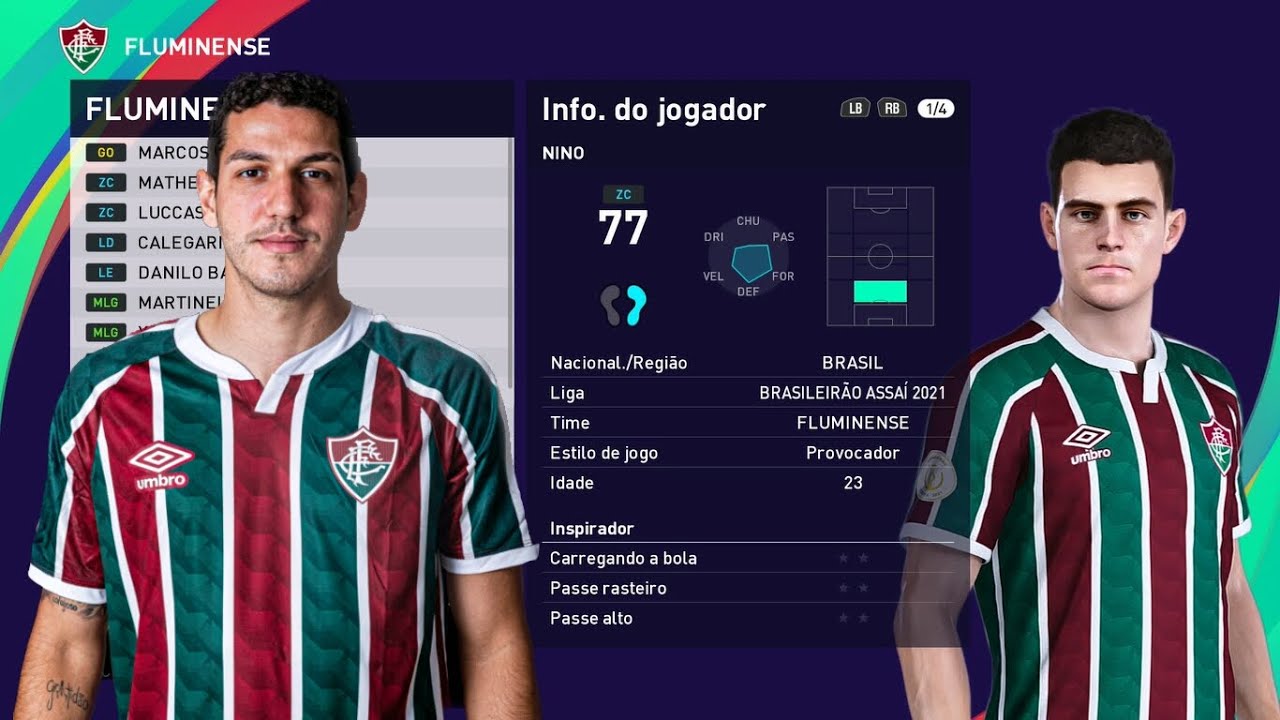 Editar Face Habilidades Nino Seleção Olimpica Fluminense PES 2021 (Usando Copiar Base)