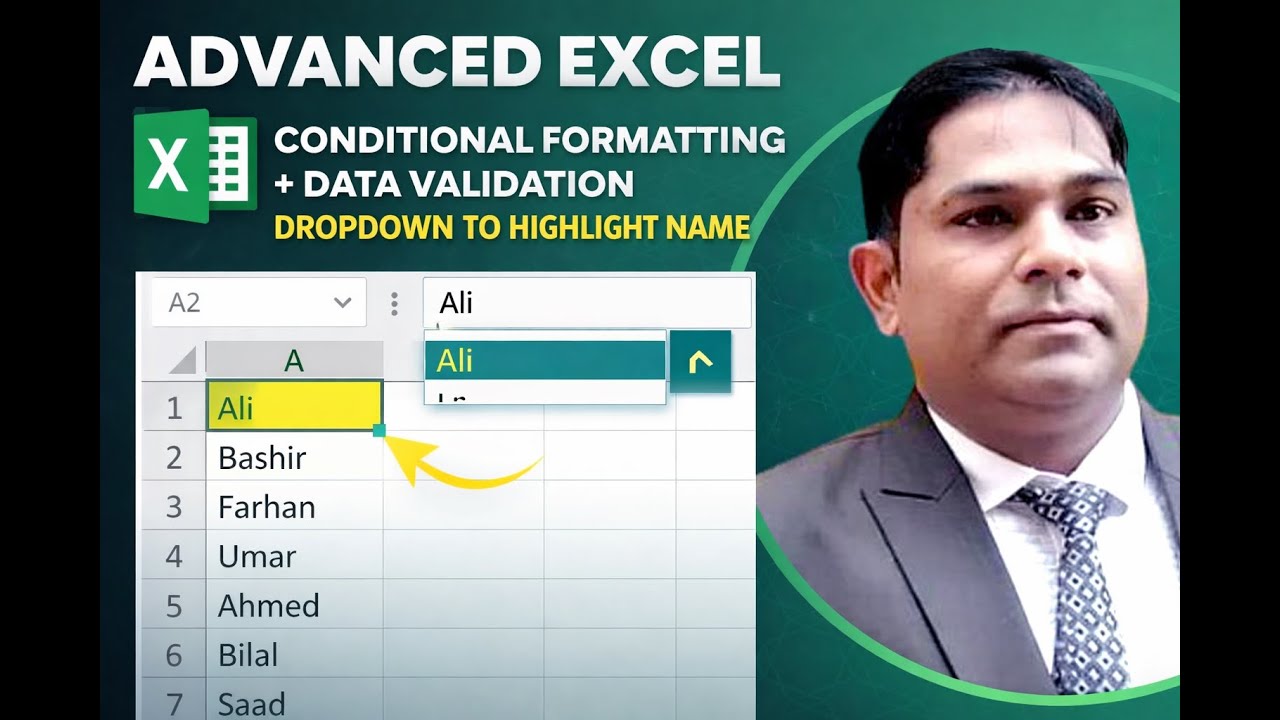 Advance Excel, Conditional Formatting with Data Validation Dropdown se Name Kasie Select Karen.