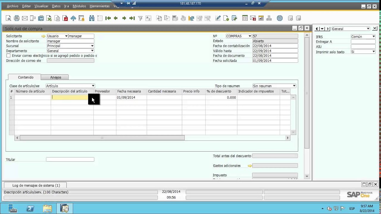 Solicitud de compra SAP