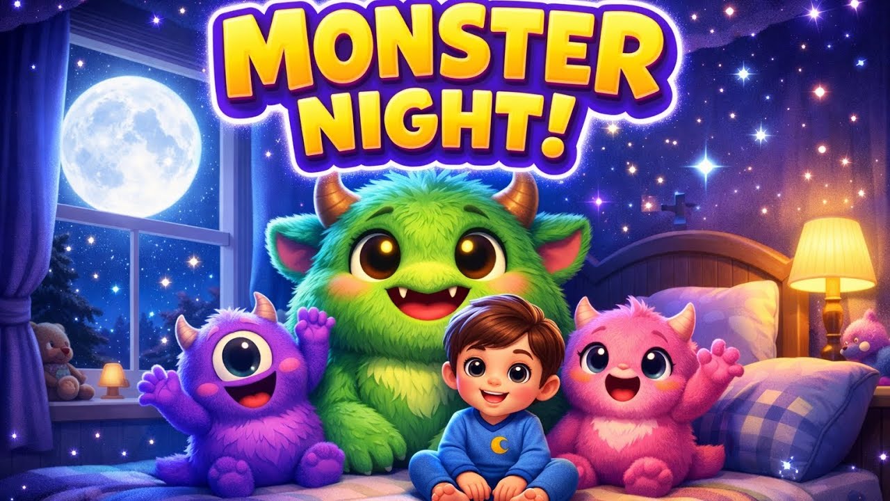 Monster Night Rhyme 👻🌙 | Cute Not Scary Monsters Song | Fun Bedtime Song for Kids