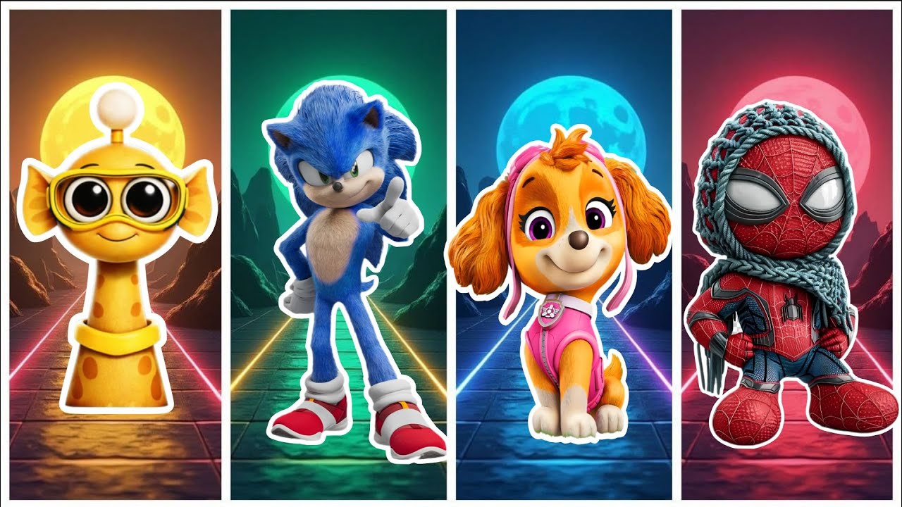 Spidey 🆚 Spurunki 🆚 Sonic 🆚 Paw Patrol in Tiles Hop EDM Rush🎶#31