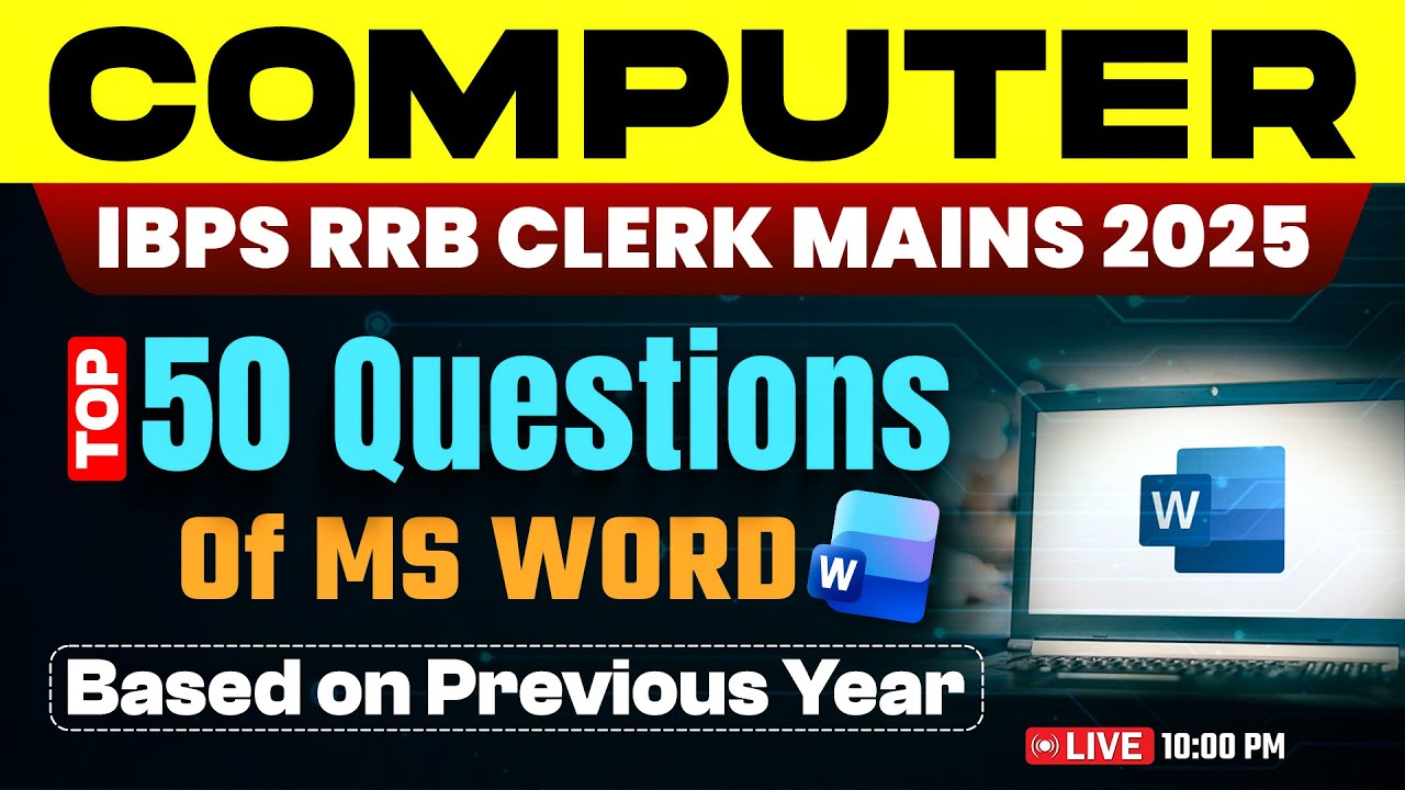 IBPS RRB Clerk Mains 2025 Computer | Top 50 MS Word Questions | Previous Year Based