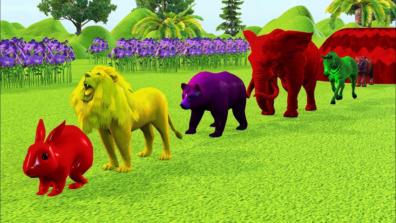 Fountain crossing transform with lion, bear, elephant, rabbit, zebra, 3d animals game. #animalsgame