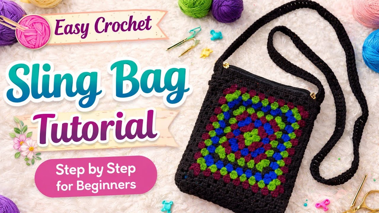 Crochet Sling Bag Tutorial Step by Step for Beginners | Easy Granny Square Crochet Bag