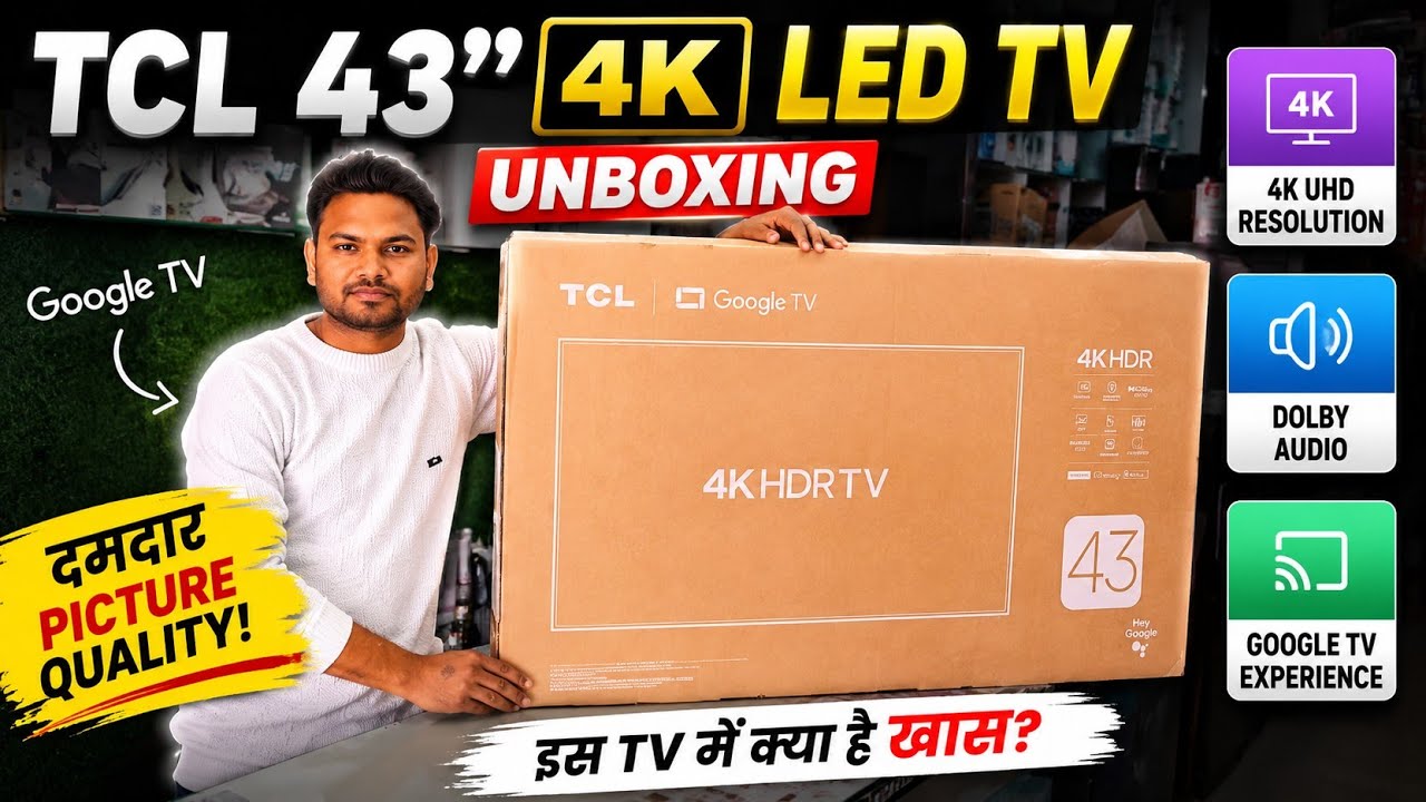 TCL 43 inch 4k led tv Model= 43p6k Unboxing of tcl 43p6k #unboxing #googletv 