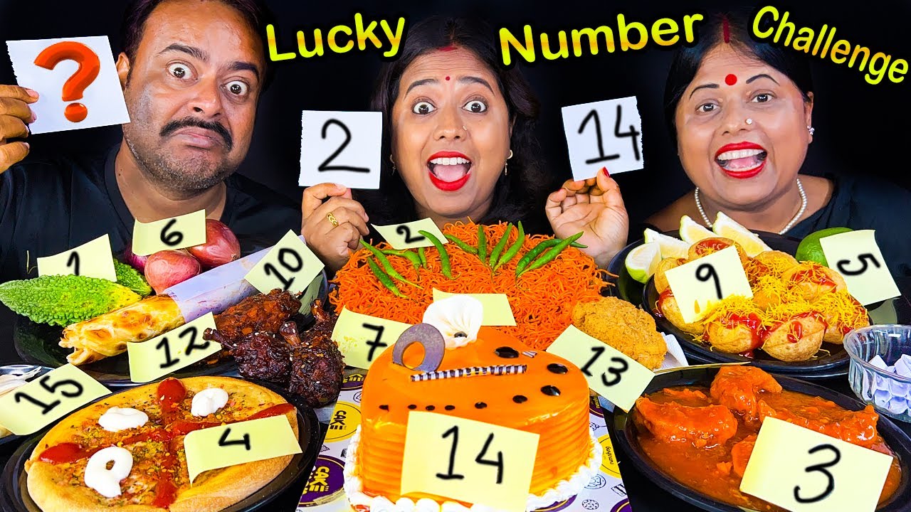 LUCKY NUMBER CHALLENGE - Spicy Noodles, Pizza, Fuchka, Cake, Chili Momo Eating Challenge